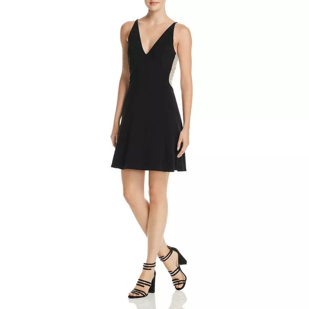 Avery G Beaded Mesh Back fit and flare Dress